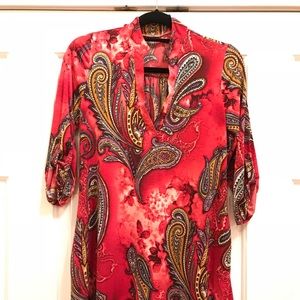 Tunic- red, paisley detail, size small